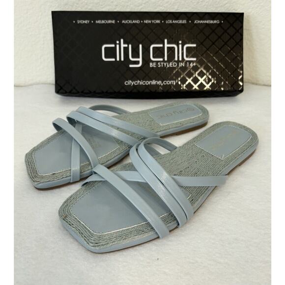 City Chic Sandals Women's 10 Light Blue Delia Slides Strappy Summer New in Box - Picture 2 of 7